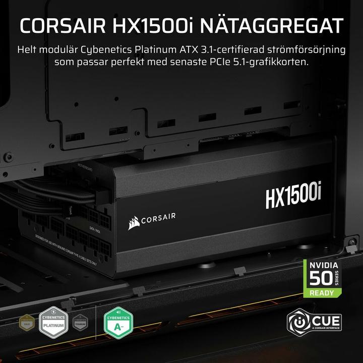 Actual product image Corsair HXi Series (2025), HX1500i, 1500 Watt, 80 PLUS Platinum, C20 Version (1500 W)