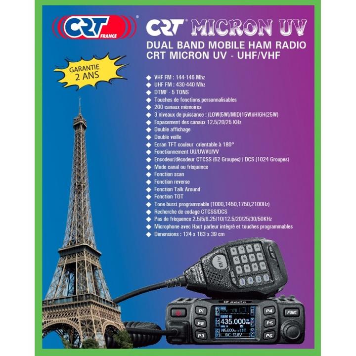 Actual product image CRT Alpha Radio VHF/UHF CRT MICRON UV dual band 144-146 MHz - 430-440 MHz, 13.8 V DC, DTMF, Dual Watch, TOT