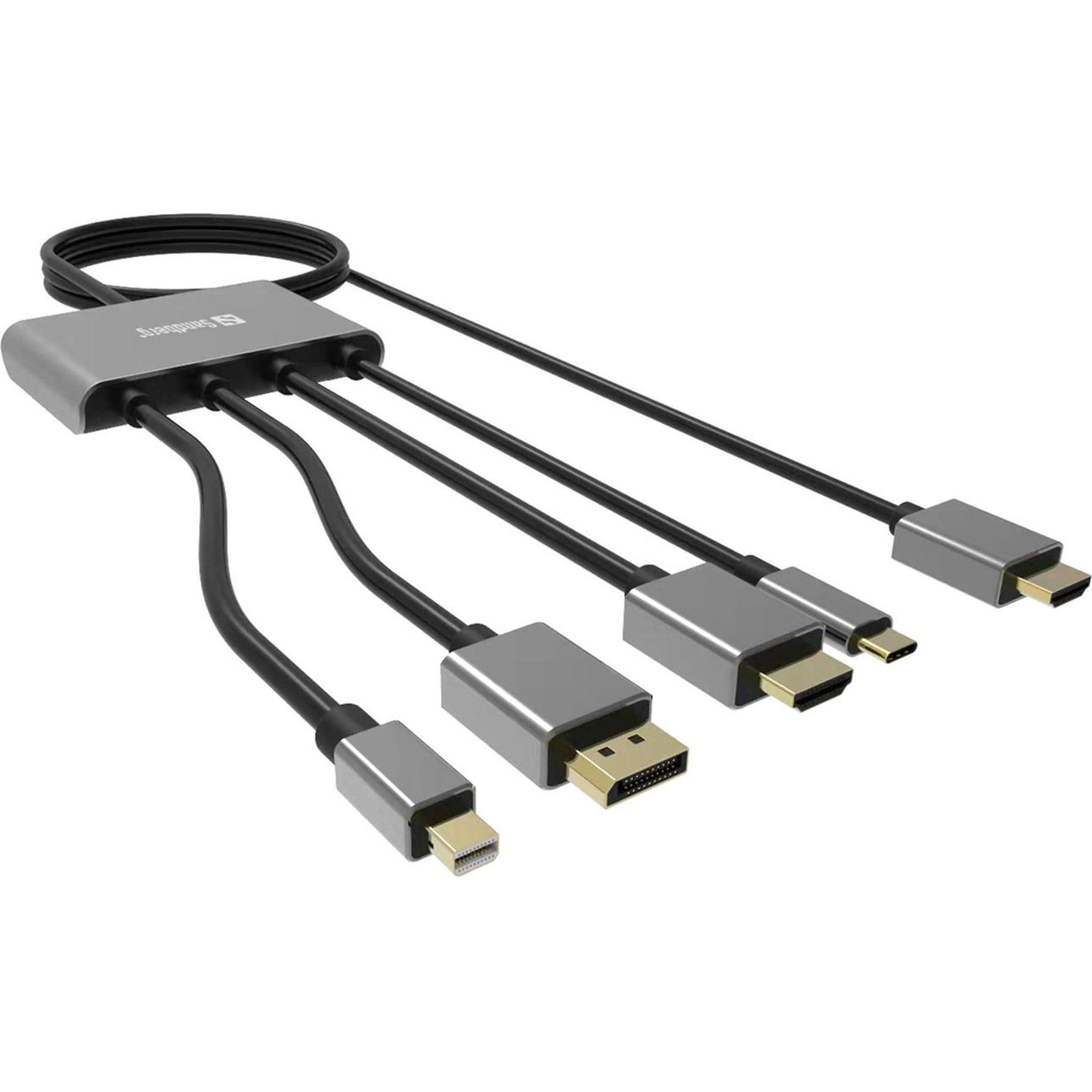 Sandberg All-In-1, Adapter, Hub (USB Typ-C, HDMI, 230 cm), Data + Video Adapter, Schwarz