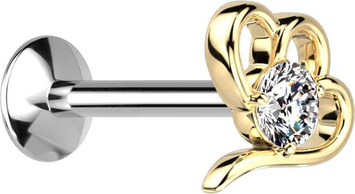 Immagine prodotto Star Piercing Micro Threadless UFO Labret argento cuore cavo cristallo placcato oro argento (Ottone, Acciaio chirurgico 316L)