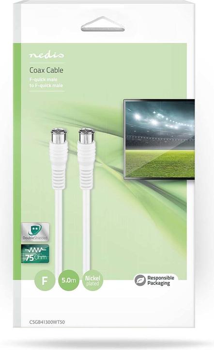 Actual product image Nedis Satellite and aerial cable | F plug | F plug | Nickel-plated | 75 Ohm | Double shielded (75 dB, Antenna cable)