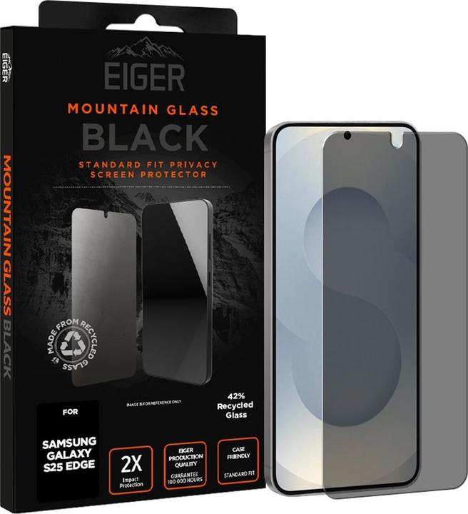 Actual product image Eiger Privacy Sichtschutz-Glas Standard Fit Mountain Glass Black (1 pcs., Samsung Galaxy S25 Edge)