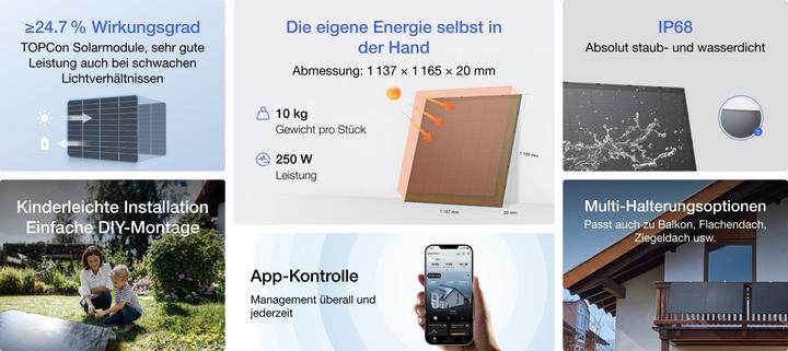 Produktbild EcoFlow 4 x250W Rigid Solar Panel (250 W, 10 kg)