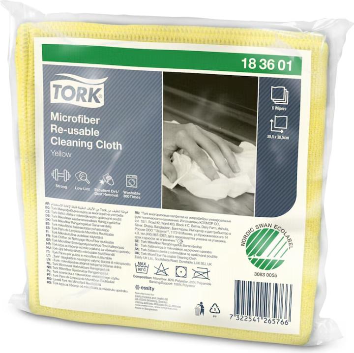 Produktbild Tork Mikrofiberklud til rengøring 30,5x30,5 cm 1 lag Gul,8 pk x 6 stk/krt (48 Stk.)