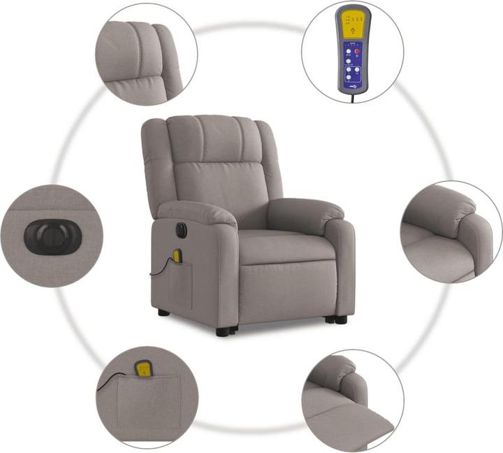 Immagine prodotto VidaXL Poltrona massaggiante Ausilio per la risalita Poltrona elettrica per TV Poltrona in tessuto Taupe