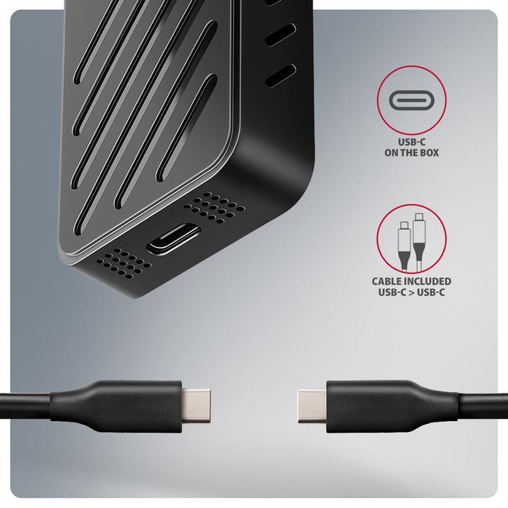 Actual product image Axagon EEM2-20G NVMe SSD enclosure, USB-C 3.2, 20 Gbps, 2230 - 2280 - black (M.2 2280, M.2 2230, M.2 2260, M.2 2242)