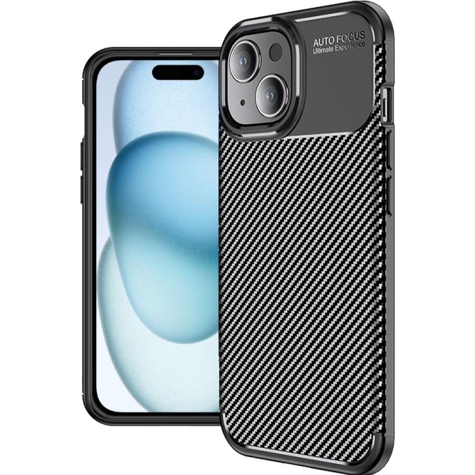 Screenguard Apple iPhone 15 Plus Hülle Carbon Design TPU Case (Apple iPhone 15 Plus), Smartphone Hülle, Schwarz
