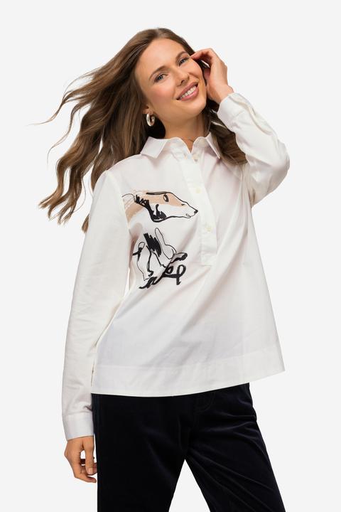 Produktbild Laurasøn Bluse, Materialmix, Eisbär-Motiv, Kragen, Langarm (XL)