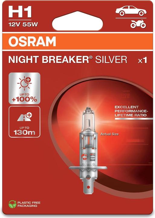 Actual product image Osram 4062172395465 Halogen bulb Night Breaker® Silver H1 55 W 12 V (H1)