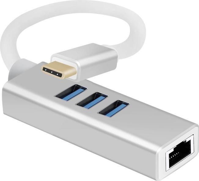 Image du produit Helos HUB, USB 3.1 Type-C™St./3x USB + RJ45 Gigabit Ethernet, PREMIUM 4K, argent HUB USB Type-C™ avec USB (USB-C, 4 Ports)