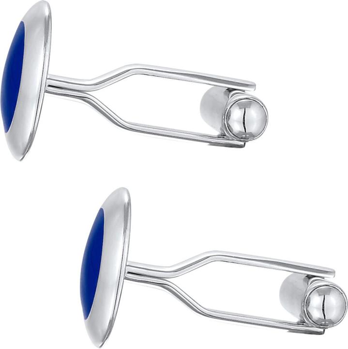 Actual product image Kuzzoi Cufflink Basic Round Classic Geo Enamel Blue 925 Silver (925 sterling silver, Enamel)