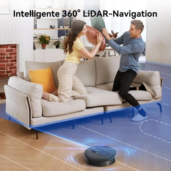 Produktbild Proscenic Aspirateur robot avec station, navigation Lidar, 6000Pa, 200 min, pour poils d'animaux et tous sols (6000 Pa, Wischtuch)