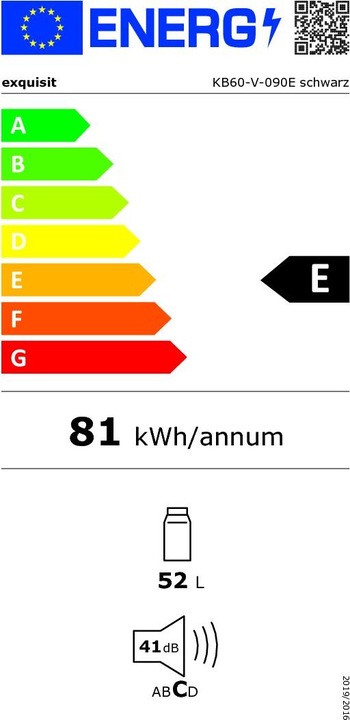 Energie-Label Exquisit KB60-V-090E schwarzPV (52 l)