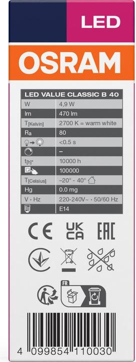 Image du produit Osram LED Value Classic B (E14, 470 lm, 10x)
