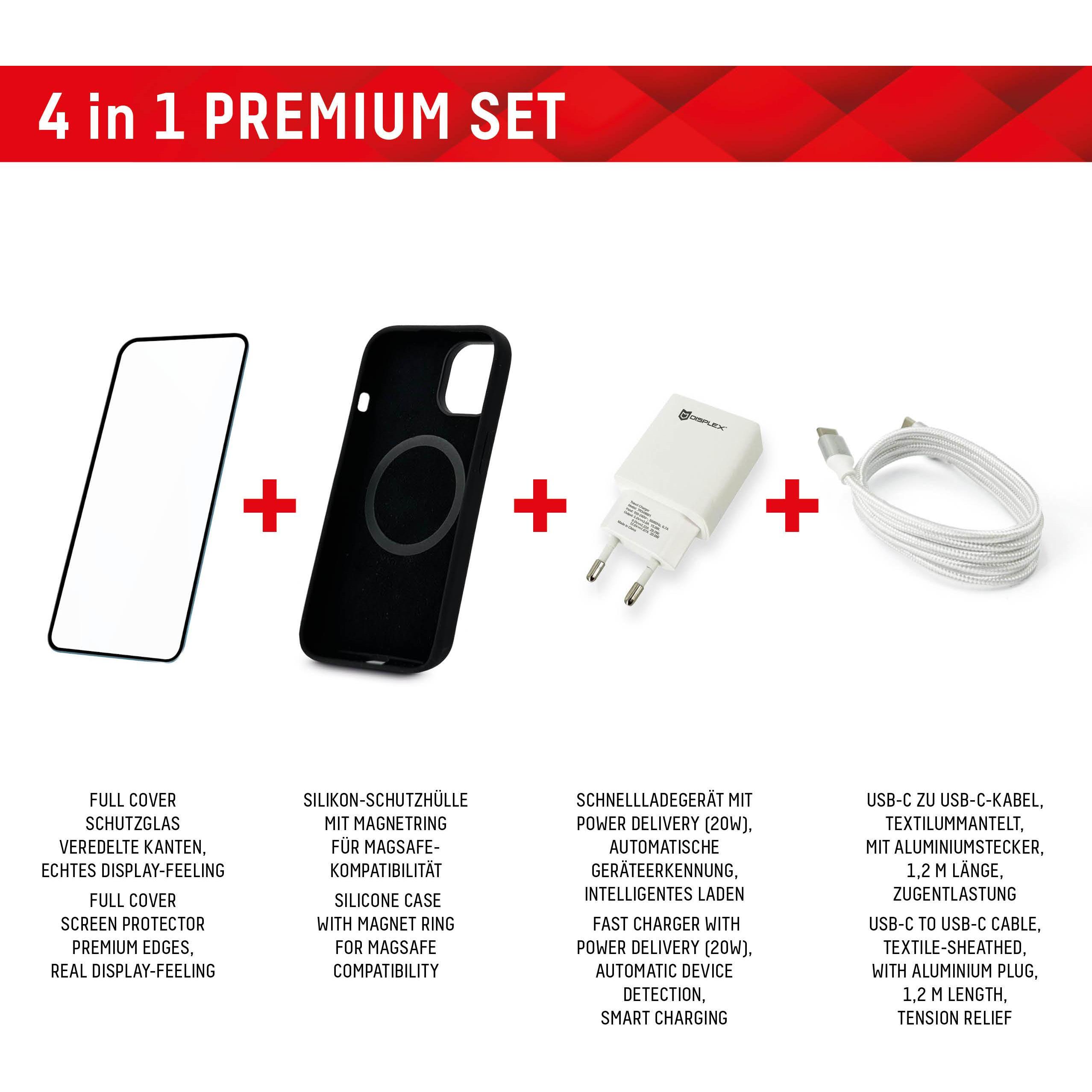 Thumbnail - Displex 4 in 1 Premium Set (Full Cover Panzerglas, Schutzhülle, Ladegerät, Ladekabel) (1 Stück, Apple iPhone 15 Plus), S...