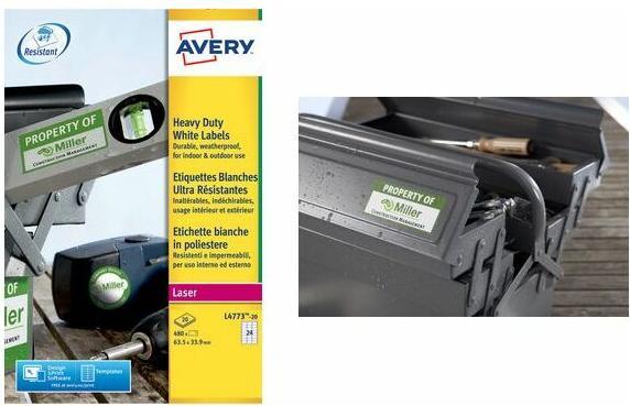 Produktbild Avery Dennison Etiketten Zweckform L4773, 63,5x33,9 mm, wasserfest, weiss, Pk. 480 Stk.