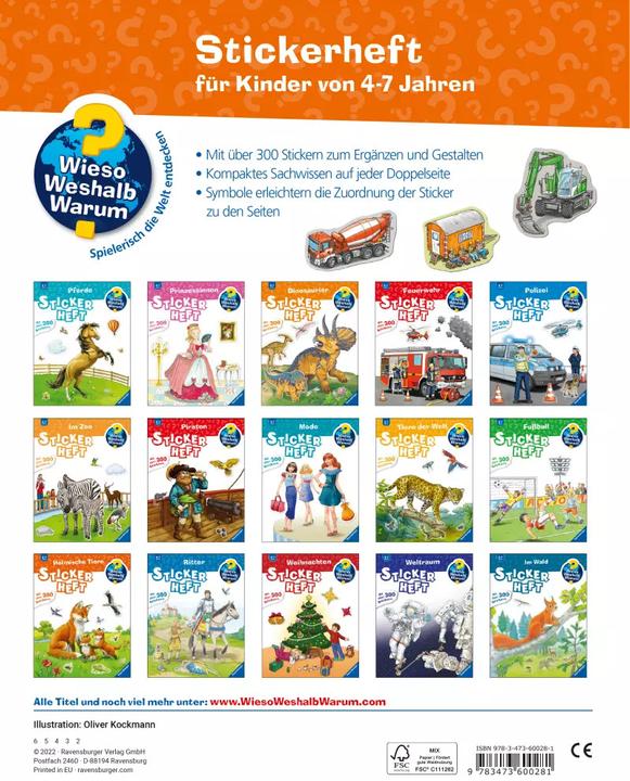 Actual product image Ravensburger Why? Why? Why? Sticker book: Vehicles on the construction site