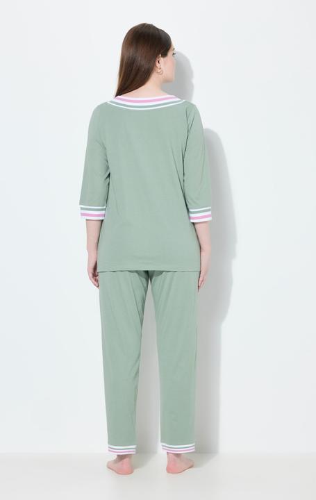 Immagine prodotto Ulla Popken Pigiama con dettagli a righe, scollo a V e maniche a 3/4 (58)