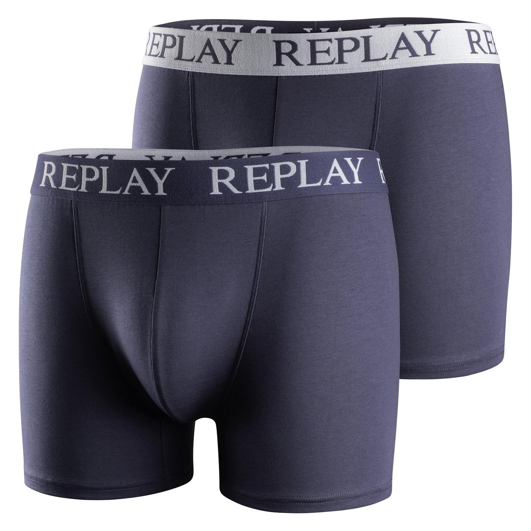 Replay, Herren, Unterhosen, Unterhose Trunks 2er Pack, Blau, (L, 2er Pack)