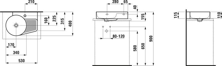 Produktbild Laufen Waschtisch VAL 530x400mm we ma mit Überlauf 1 Hahnloch (400 mm, 530 mm)