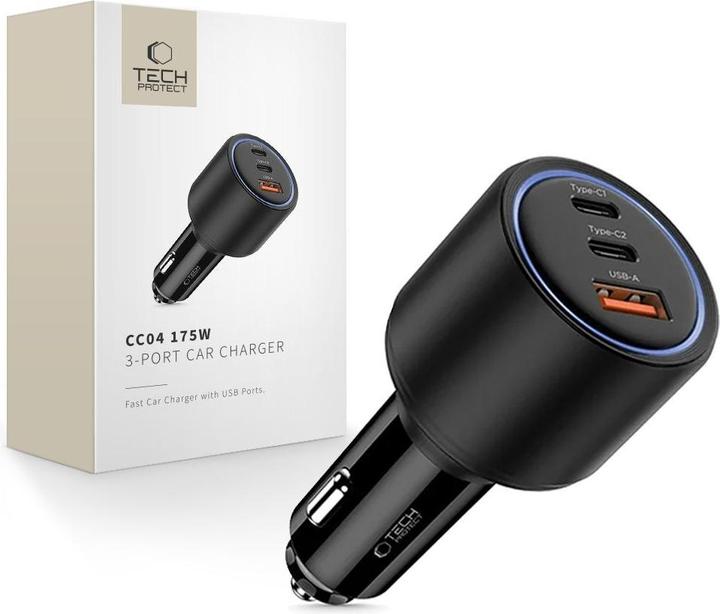 Produktbild Tech-Protect CC04 3-port PD175W car charger - black