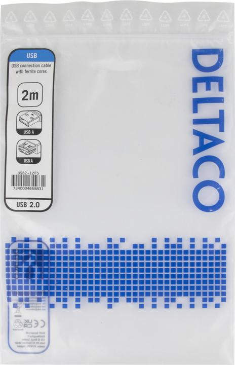 Image du produit Deltaco Câble USB de rallonge - 2 m (2 m, USB 2.0)