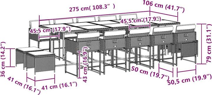 Produktbild vidaXL Garten Essgruppe (275 x 106 x 73 cm)