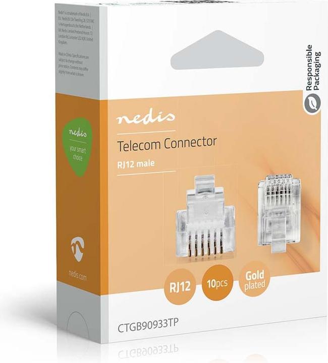 Produktbild Nedis Telefon Verbinder | Verbindungstyp: RJ12 | Gerade | Beschichtung: Vergoldet | PVC | Transparen