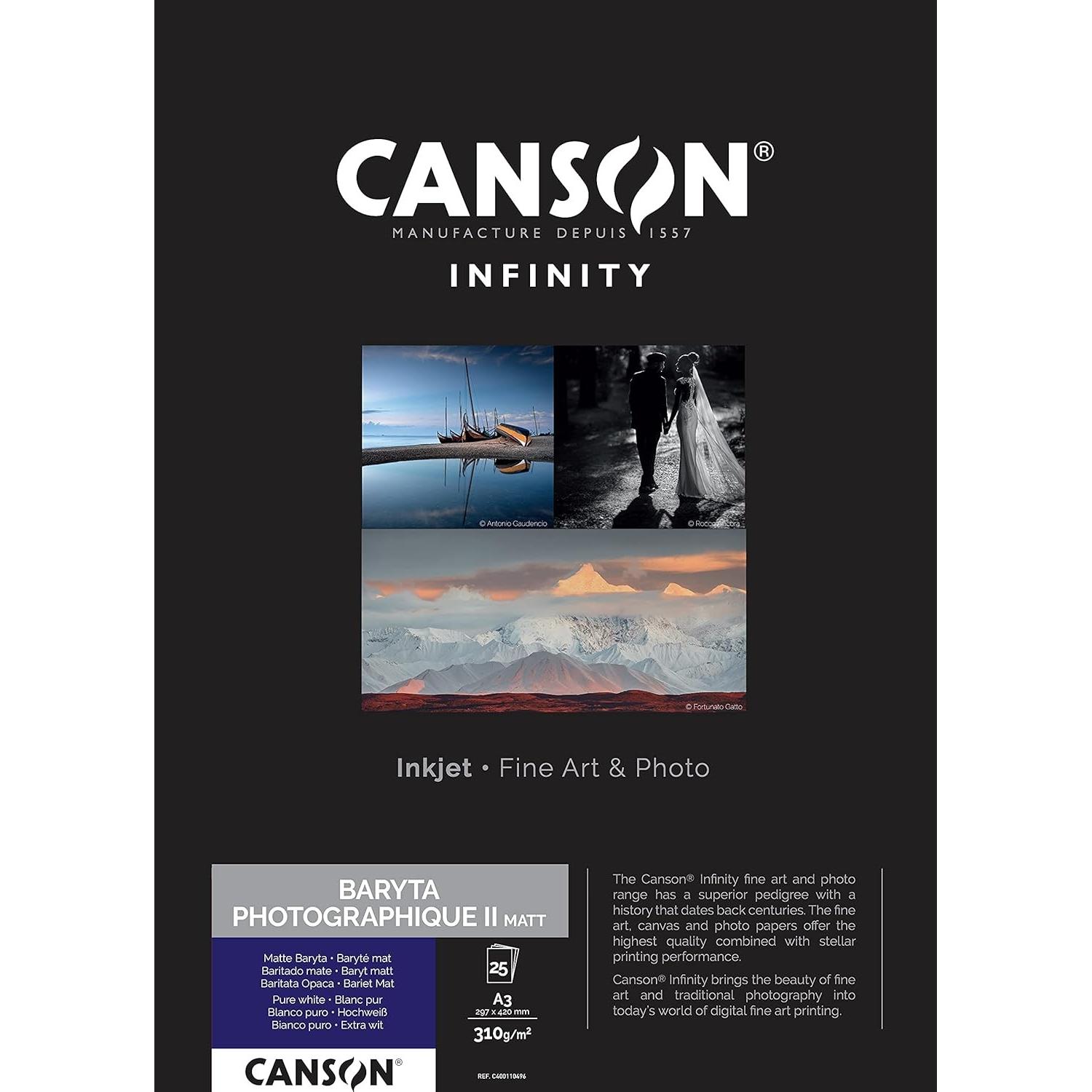 Canson Infinity Baryta Photo II matt 310 g/m² A3 25 Blatt (310 g/m², A3, 25 Stk.), Fotopapier, Weiss
