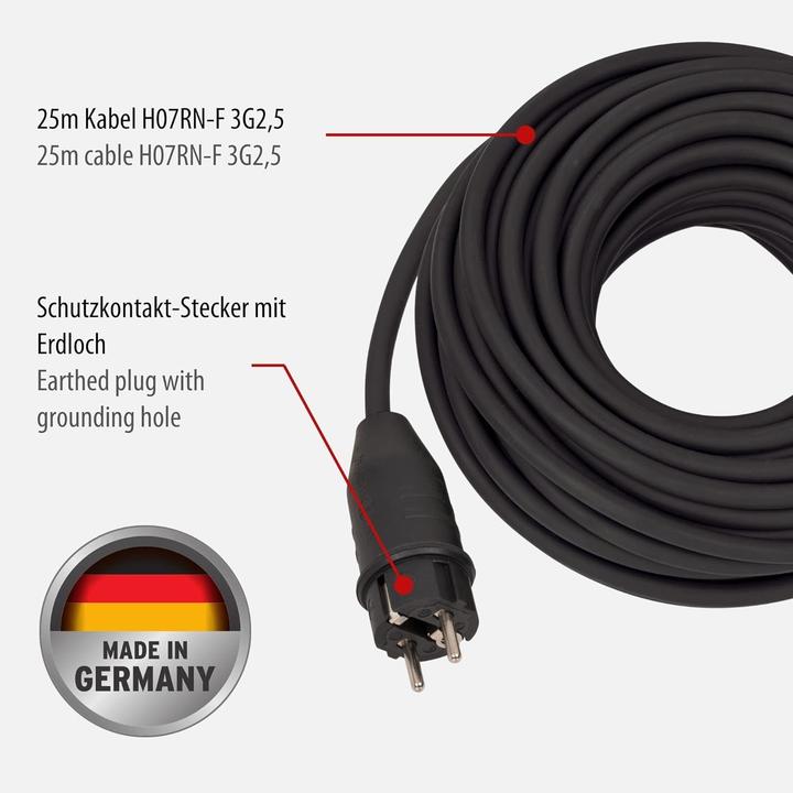 Actual product image Brennenstuhl Industrial CEE extension cable 230V IP44 25m H07RN-F 3G2.5 CEE 230V/16A earthing contact plug and (25 m, CEE 16/5)