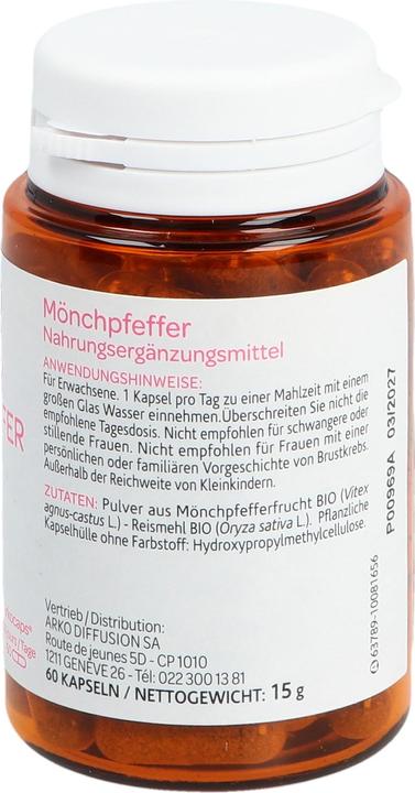 Nutritional values and ingredients Arkopharma Arkocaps Mönchspfeffer Kapseln (60 Piece, Capsules, 39 g)