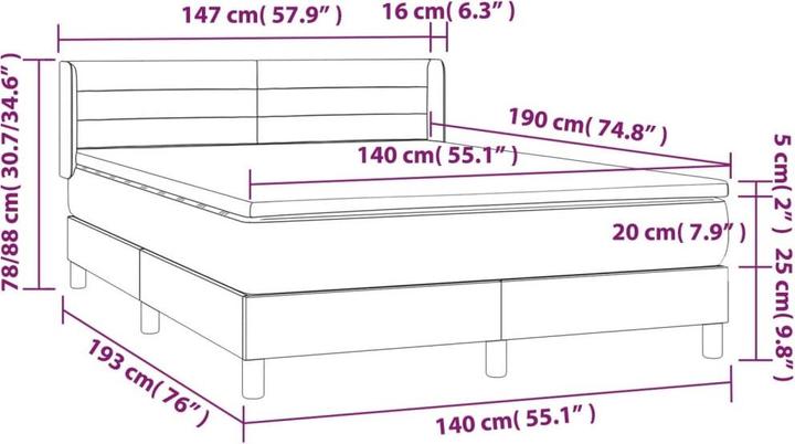 Produktbild vidaXL Boxspringbett (140 x 190 cm)