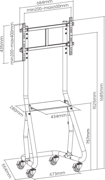Actual product image equip TV trolley 37"-80"/80kg 1TFT with height adjustment grey (80", 80 kg)