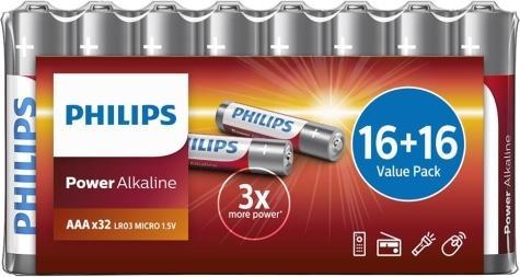 Image du produit Philips Pile alcaline Power LR03P32FV/10, Pile à usage unique, AAA, alcaline, 1.5 V, 32 pc(s), 3 y (32 pcs, AAA)