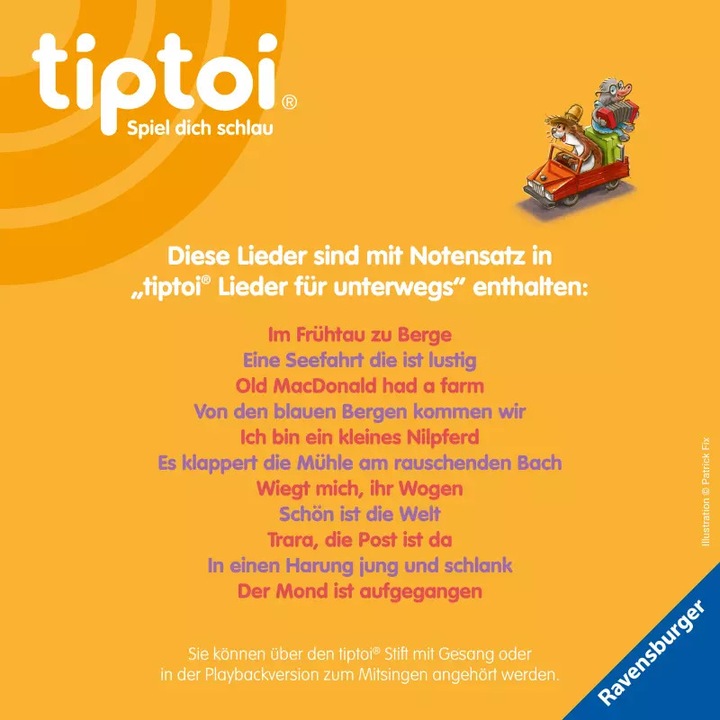 Produktbild Ravensburger tiptoi Meine schönsten Lieder für unterwegs (Deutsch, Cee Neudert, Patrick Fix, 2022)