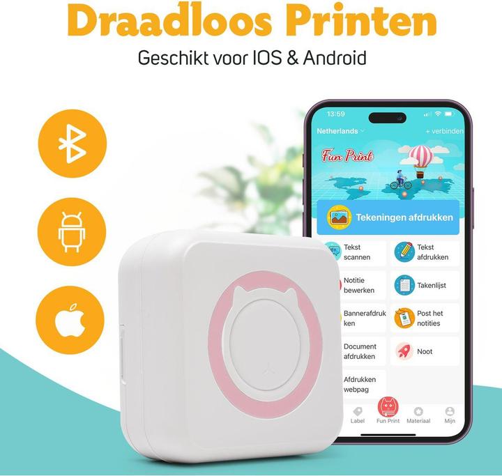 Produktbild Pora&Co Mini Printer For Mobiel Pink (2950041846694) (Thermodirekt, Farbe)