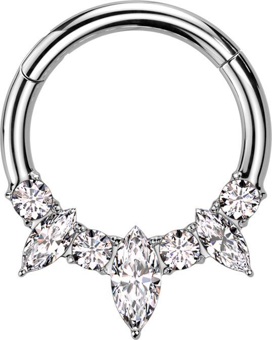 Image du produit Star Piercing Micro anneau segment pliable argent deux cristaux ovales argent quatre cristaux ronds argent (Titane, sans laiton)