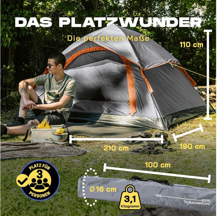 Actual product image Where Tomorrow Wurfzelt 3 Personen - Grau, Anzahl Personen: 3 (Pitching tent, 3.10 kg, 3 persons)