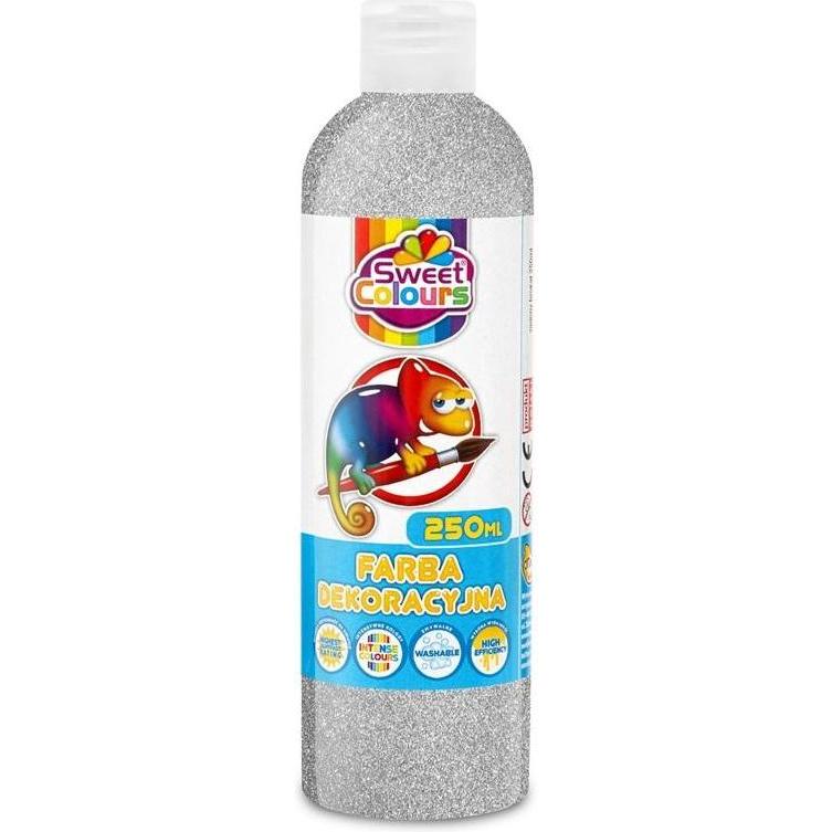 Sweet Colours, Colore + Vernice per fai da te, Silberne Glitzer-Dekorationsfarbe, 250 ml (250 ml)
