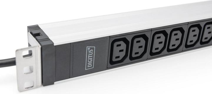 Actual product image Digitus 1U Aluminum PDU rackmountable 12xC13 16A 230VAC 50/60Hz Safety plug