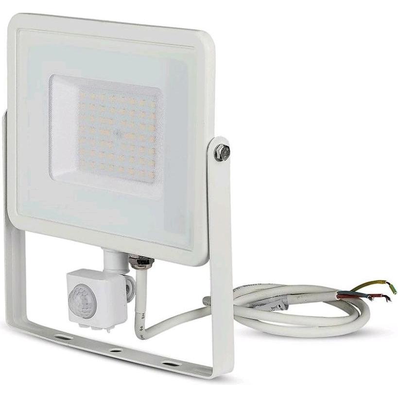 V-TAC, Fassadenbeleuchtung, VT50SW 50W LED Sensor Fluter SAMSUNG Chip Abschaltfunktion Weiss Gehäuse 3000K (4000 lm, IP6...