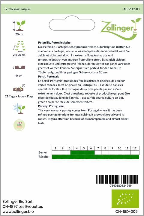 Image du produit Zollinger Bio Persil portugais (Pousses)