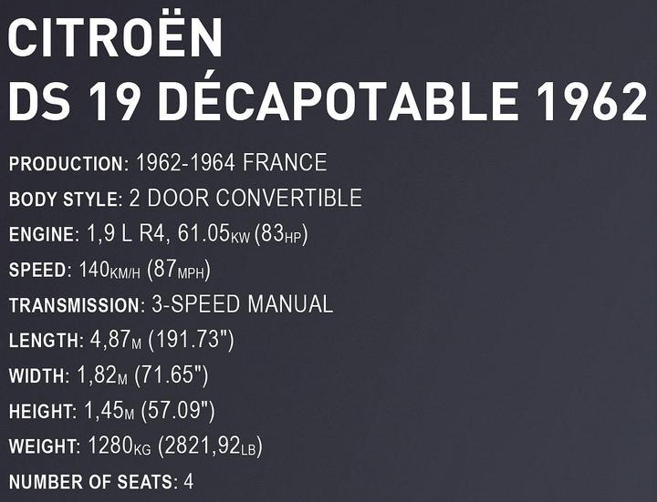 Produktbild Cobi 24346 - 1962 CITROEN DS. 19 CONVERTIBLE, 2200 Teile, ab 10 Jahren