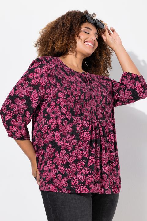 Immagine prodotto Ulla Popken Blusa a punto smock con stampa floreale, scollo rotondo e maniche a 3/4 (54)