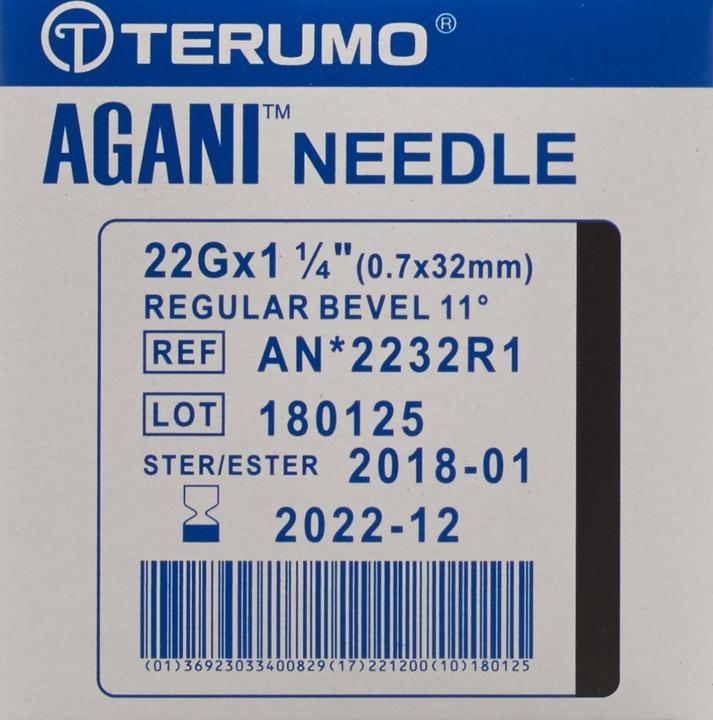 Actual product image Terumo Agani Disposable Cannula 22G 0.7x32mm black (100 pcs)