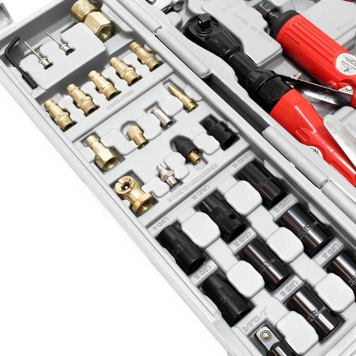 Produktbild Wiltec Druckluftgeräte Set 71 Teile Schlagschrauber Druckluft Meissel Schleifer Ratsche (1/4")