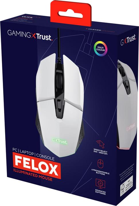 Actual product image Trust Gxt109w Felox Gaming Mouse White (Cable)