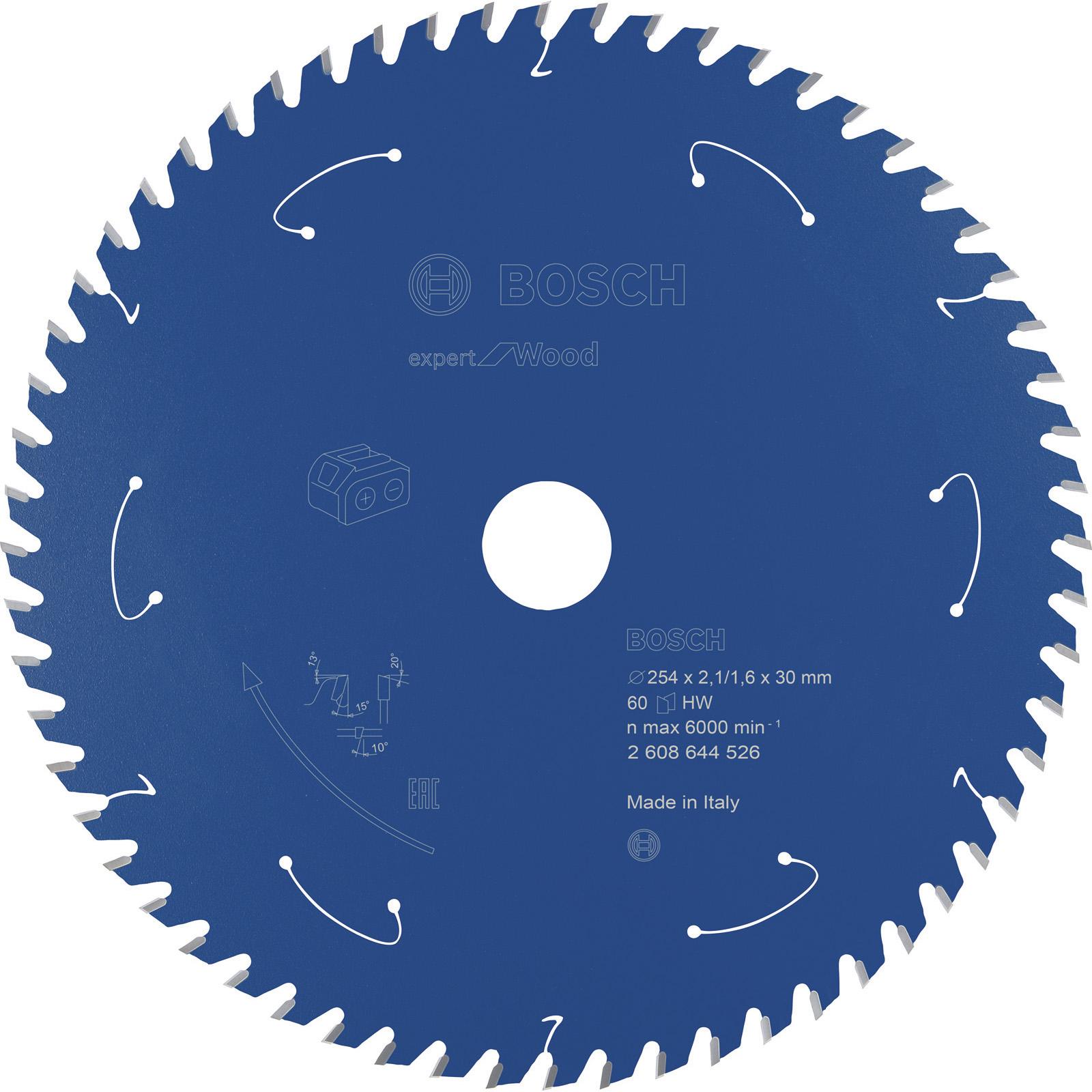 Bosch Professional Zubehör, Sägeblatt, Akku-Kreissägeblatt Expert for Wood, 254 x 2,1/1,6 x 30, 60 Zähne