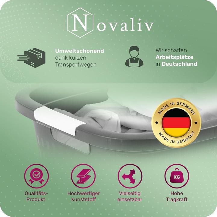 Produktbild Novaliv Sparset 6X Wäschewanne mit 4 Griffen 40L Anthrazit, Wäschebox Set Wäscheeimer Wäschebehälter (40 l)