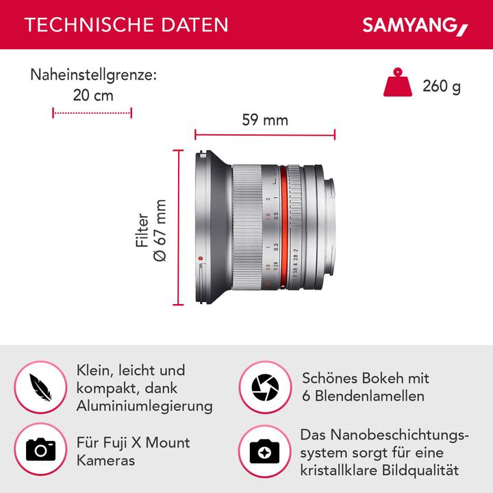 Produktbild Samyang 12mm f/2 NCS CS Fujifilm XF (Fujinon XF, APS-C / DX)